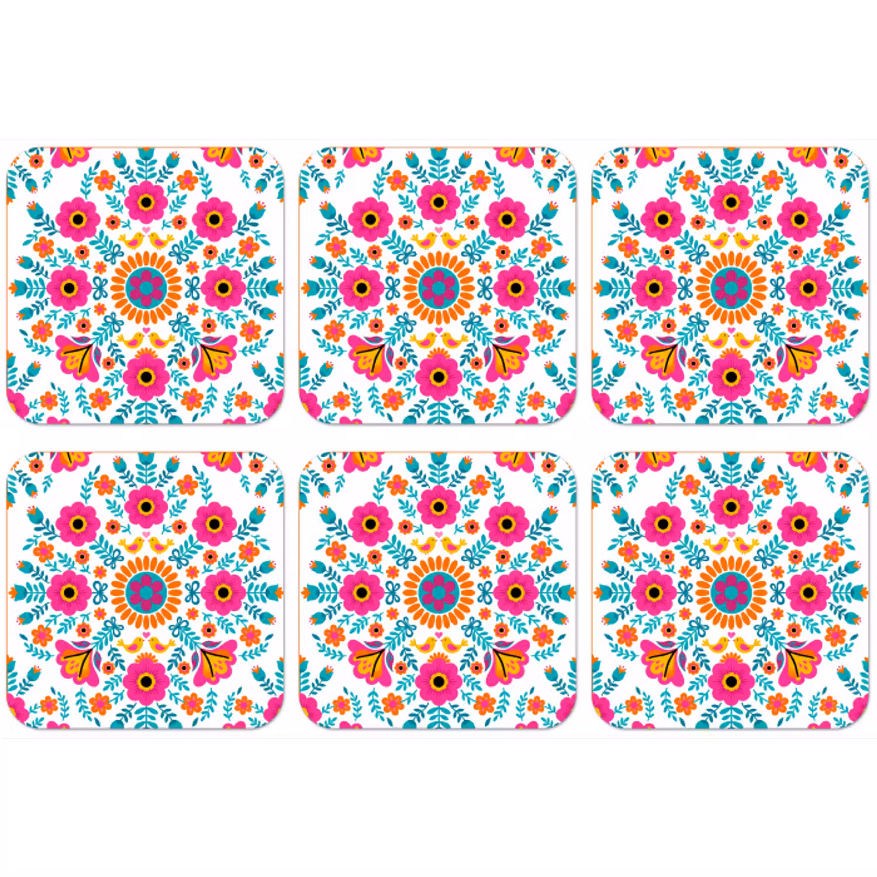 Bloemen - Vogel - Patroon - Kleurrijk - Modern onderzetter kurk middel -zkaufland3dotto