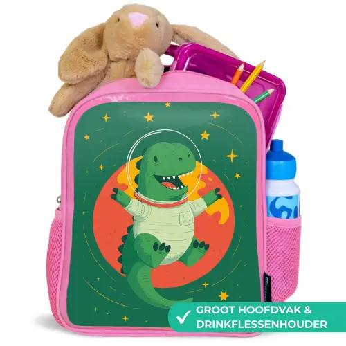 Dino - Groen - Planeet Kinderrugzak - Roze middel -inhoud_NL