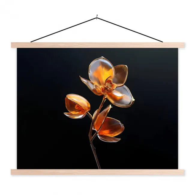 Bloem - Orchidee - Oranje textielposter latten blank klein -3d
