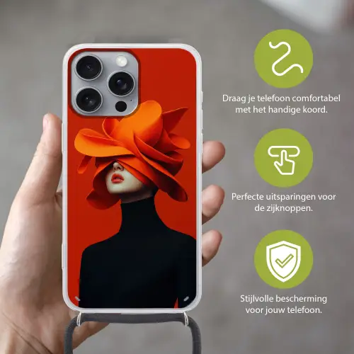 Oranje - Hoed - Vrouw Hoesje iPhone 16 Pro Max met koord klein -sfeer2_NL