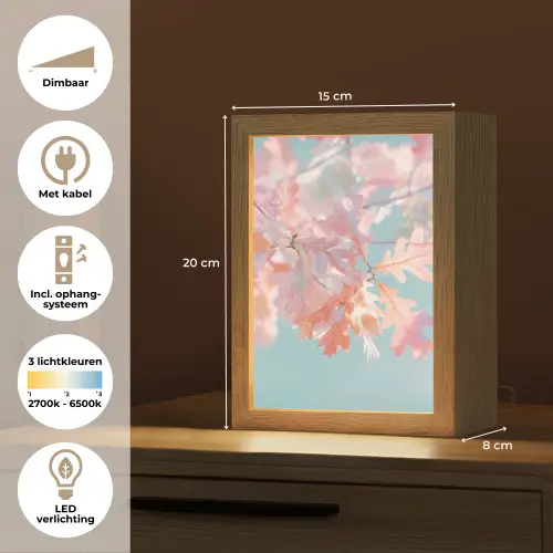 Eikenbladeren - Takken - Roze Light Box met kabel (Tafellamp) klein -USP_NL