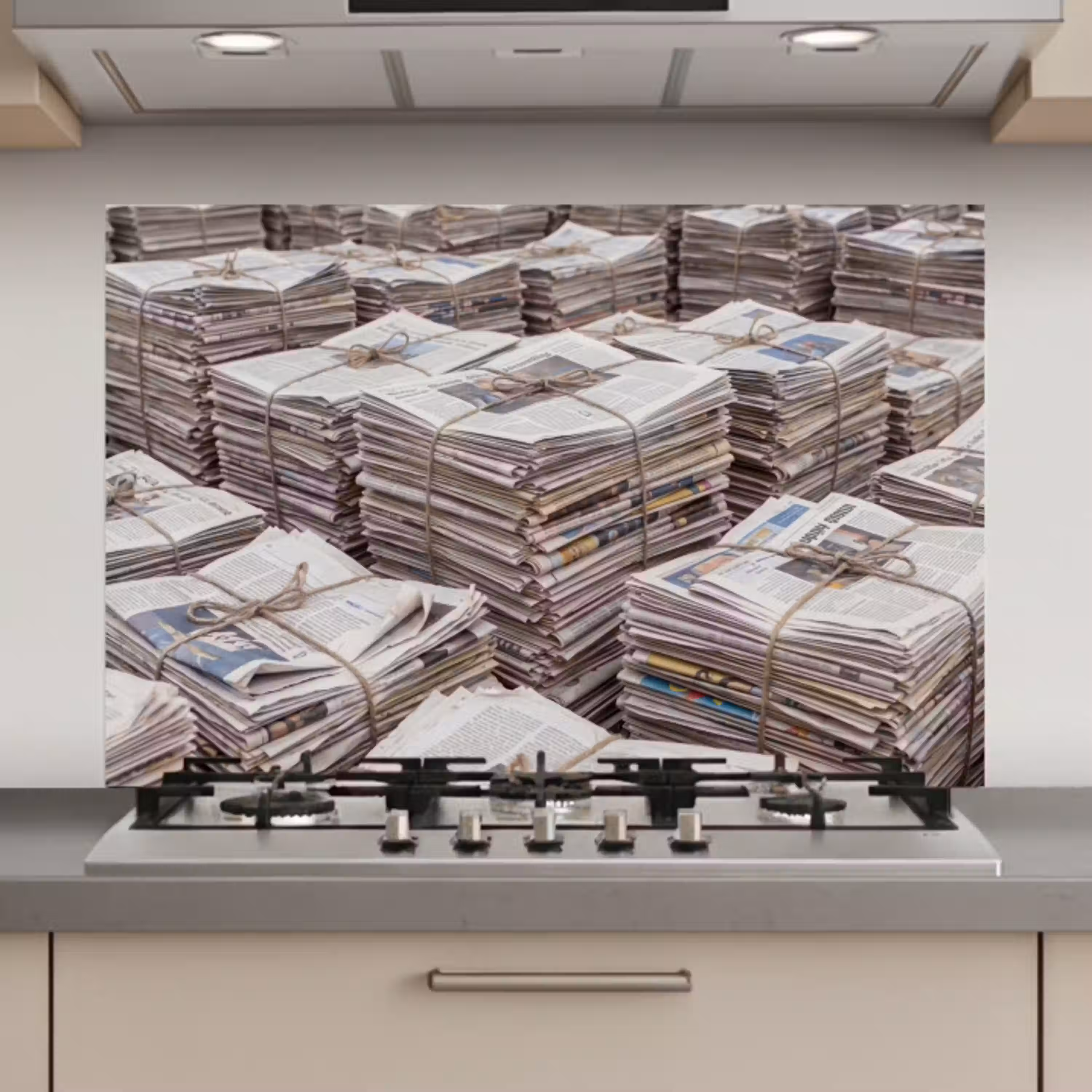 Kranten - Stapels - Touw - Informatie - Vintage keuken achterwand spatscherm klein -3d_website