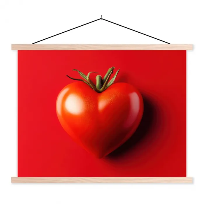 Tomaat - Rood - Hart textielposter latten blank klein -3d