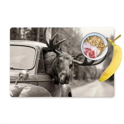 Eland - Auto - Gewei - Zwart - Wit Placemat vinyl groot -zzzproduct_Kitchenyeah-website