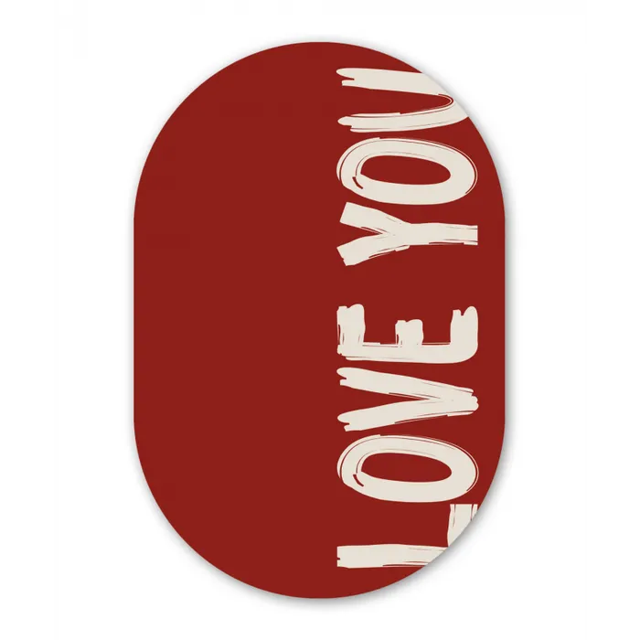 Schuin - Loveyou - Rood Wandcirkel Ovaal Forex klein -3d