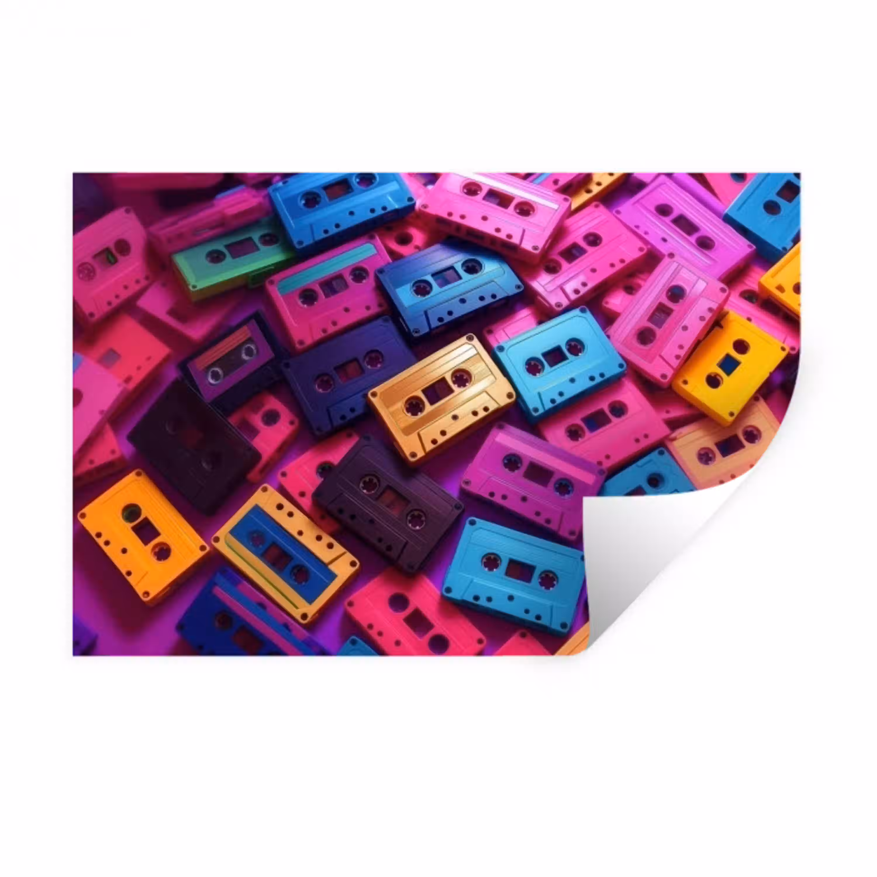 Cassetteband - Kleurrijk - Energiek Muursticker klein -3d