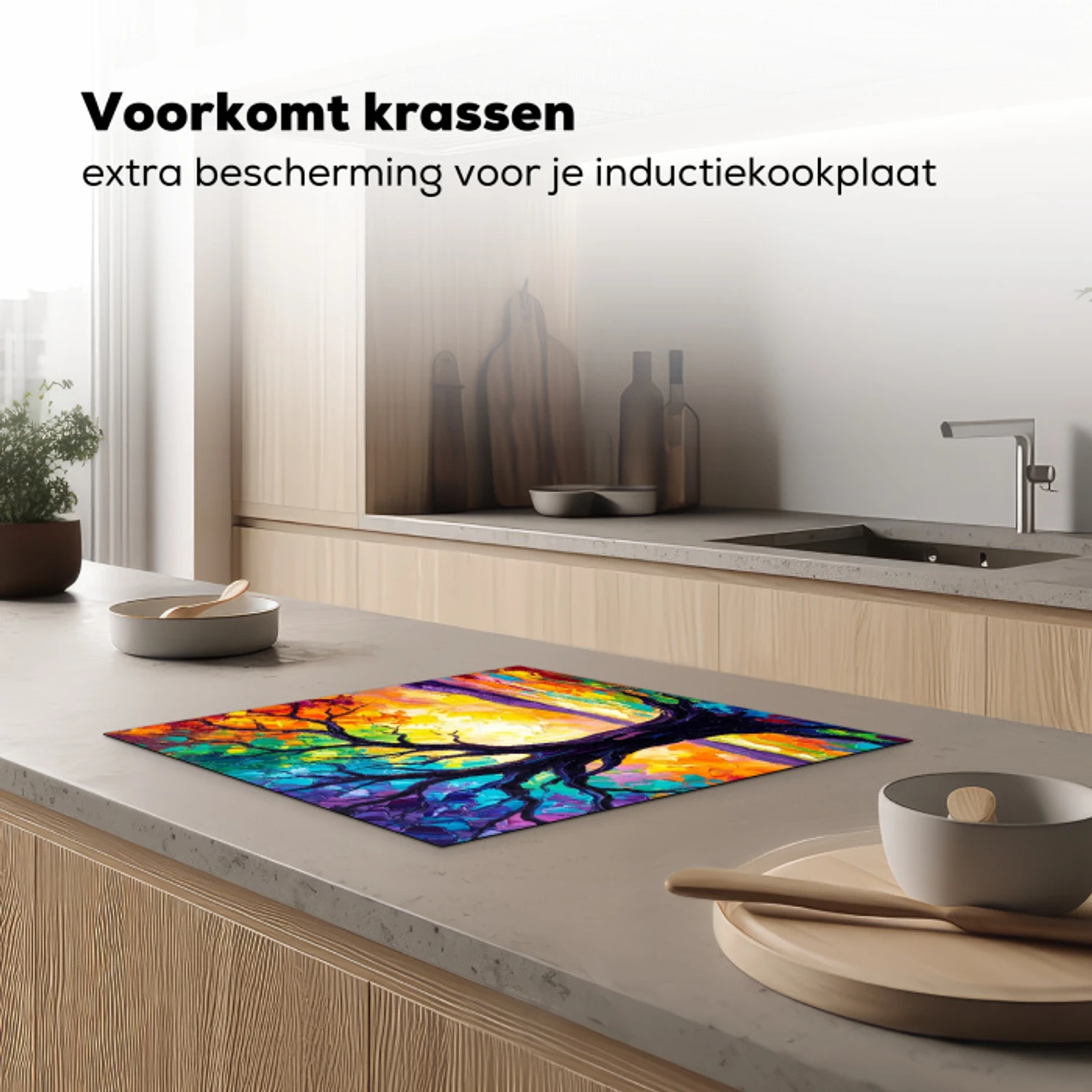 Boom - Landschap - Natuur - Abstract - Kleurrijk Inductie beschermer vinyl 3mm middel -sfeer1