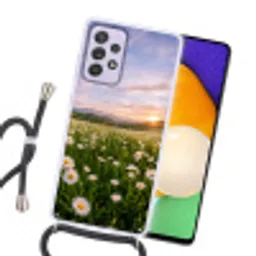 Madelief - Veld - Heuvels - Groen Hoesje Samsung Galaxy A52 5G met koord klein -sfeer1