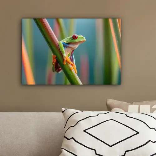 Kleurrijke kikker - Groene stengel - Alert canvas 2cm klein -sfeer3