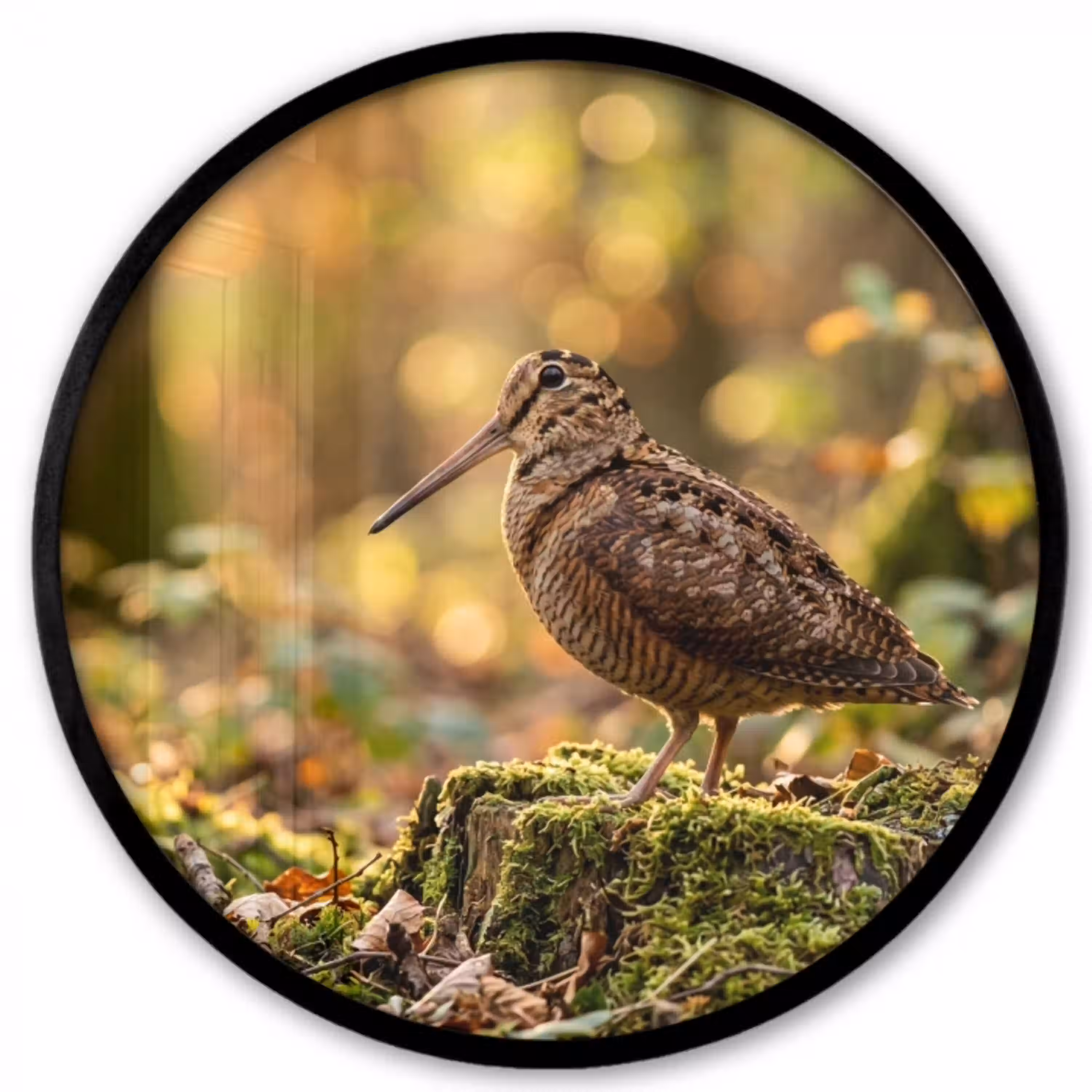 Houtsnip - Bos - Bladeren - Herfst - Gecamoufleerd Fotolijst rond zonder passe partout klein -3d