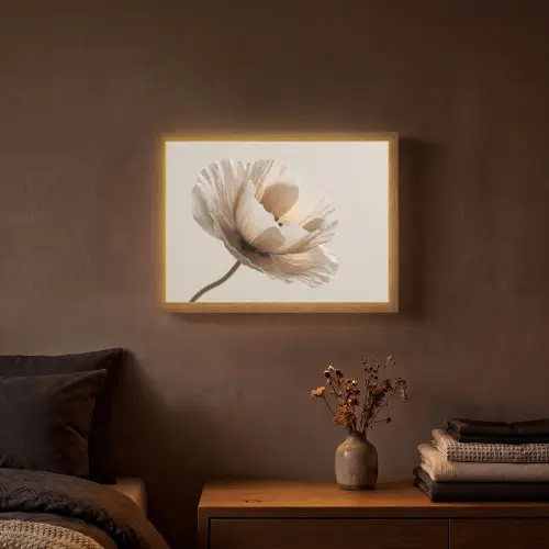 Bloem - Beige - Crème Light Box met batterij (Wandlamp) middel -sfeer4