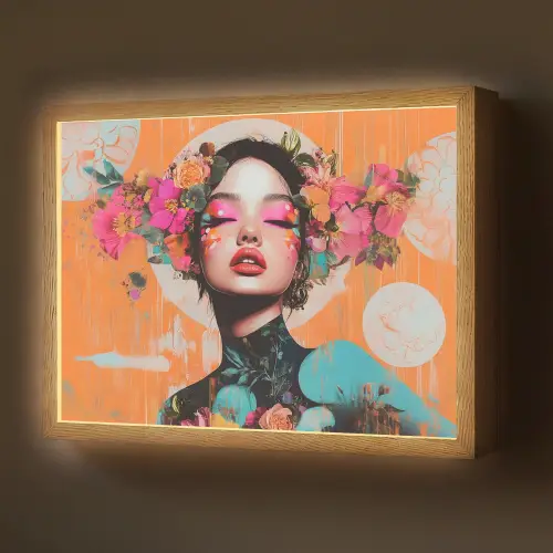 Portret - Vrouw - Abstract - Bloemen Light Box met batterij (Wandlamp) middel -z3d_website