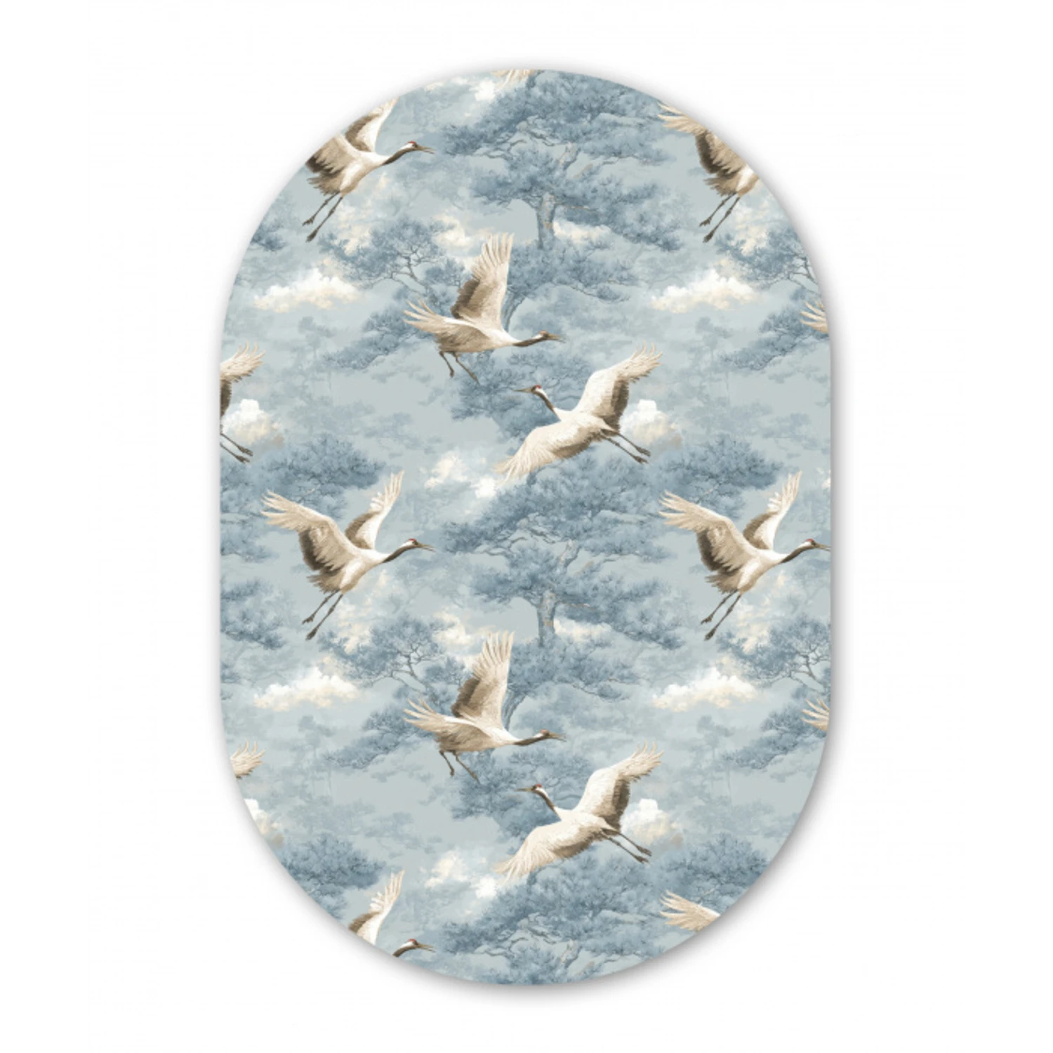Wolken - Kraanvogels - Blauw Wandcirkel Ovaal Forex klein 630 -3d