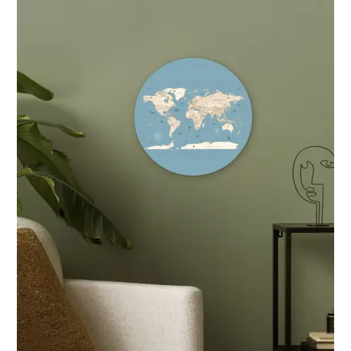 Wereldkaart - Oceaan - Realistisch - Blauw Wandcirkel kunststof plaat 5mm dik klein -sfeer3