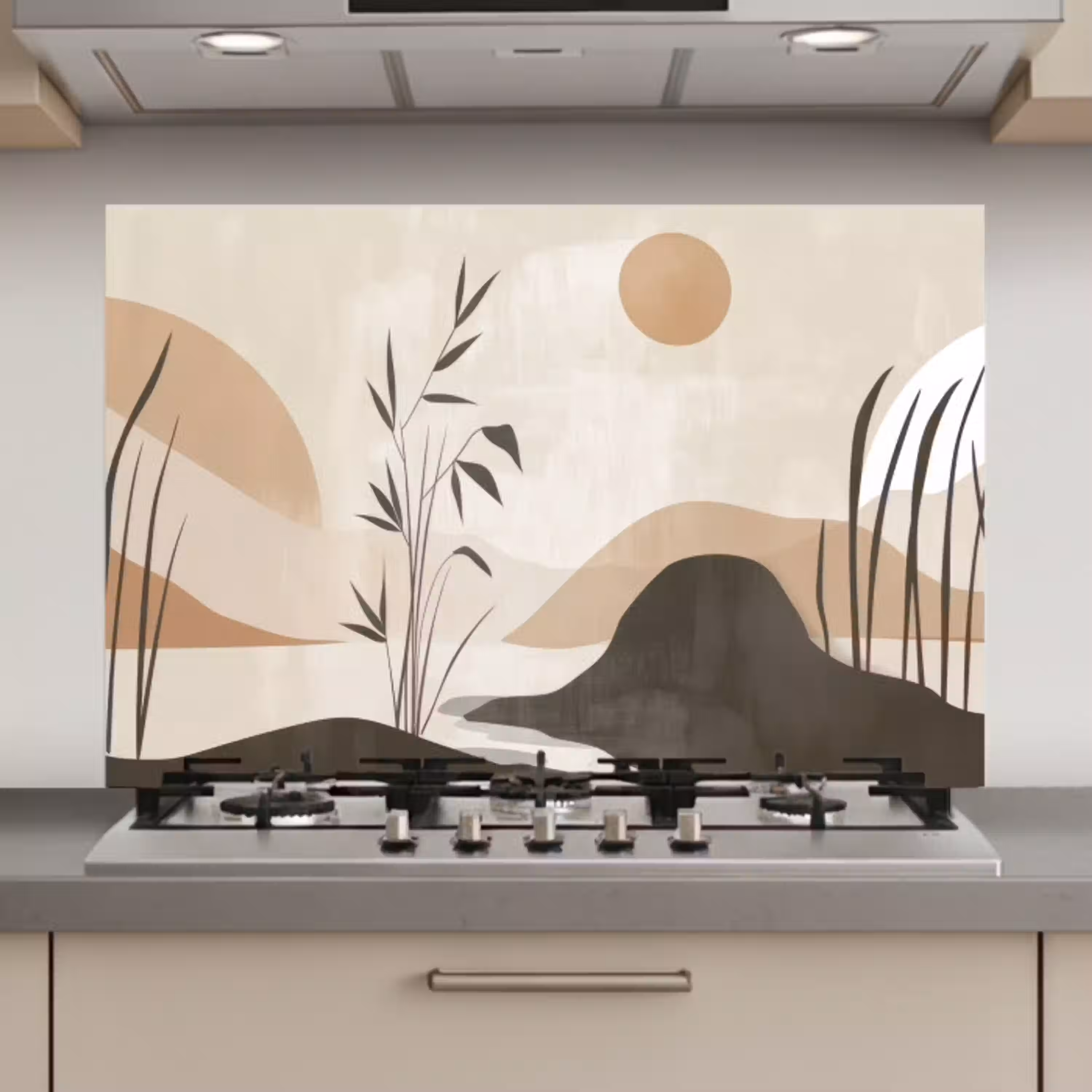 Japandi - Landschap - Beige keuken achterwand spatscherm klein -3d_website