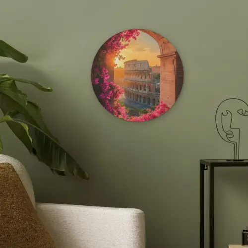 Colosseum - Rome - Roze Bloemen Akoestische PET Vilt - Rond klein -sfeer2