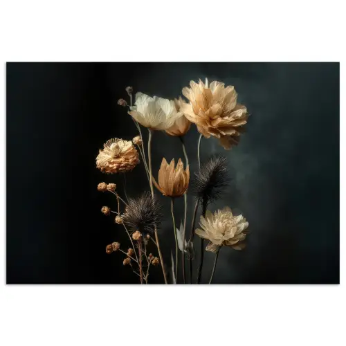 Boeket - Bloemen - Licht - Zwart poster papier klein -3d