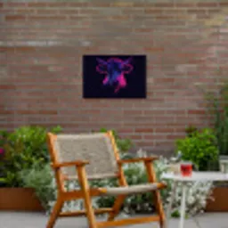 Stier - Neon - Zwart - Kleur Tuinposter op houten frame 2 cm dik klein -sfeer3