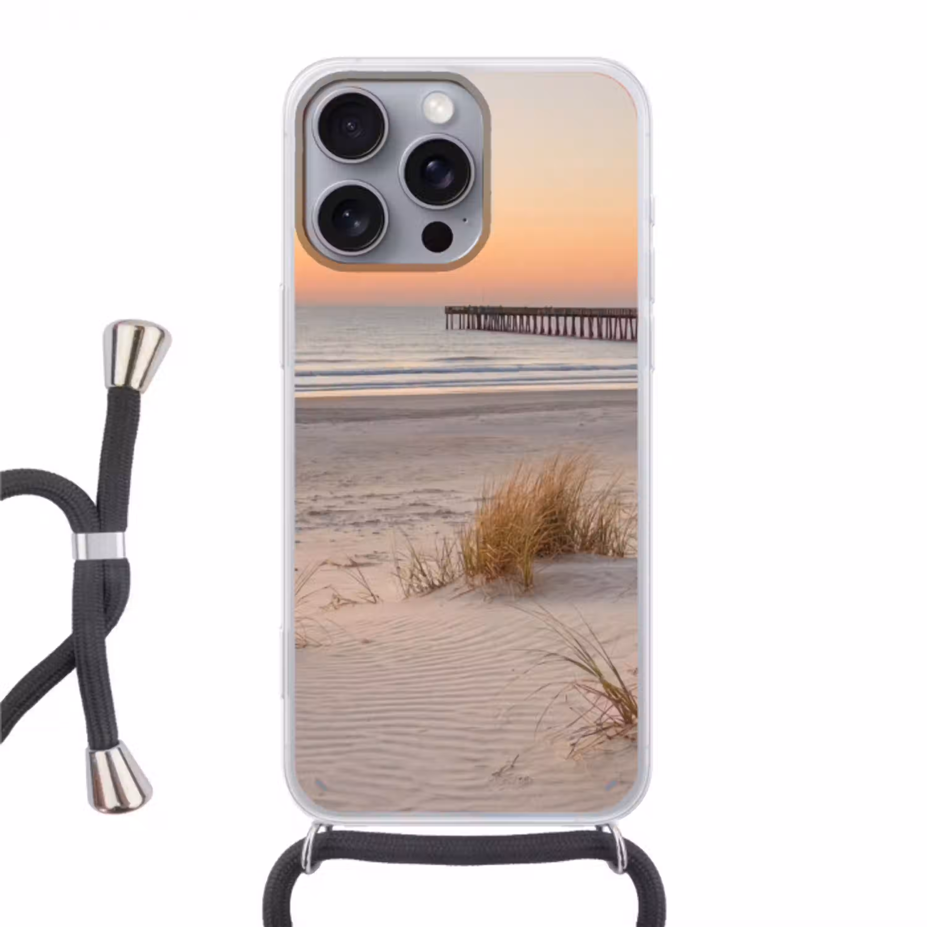 Pier - Zonsondergang - Strand Hoesje iPhone 16 Pro Max met koord klein -3d