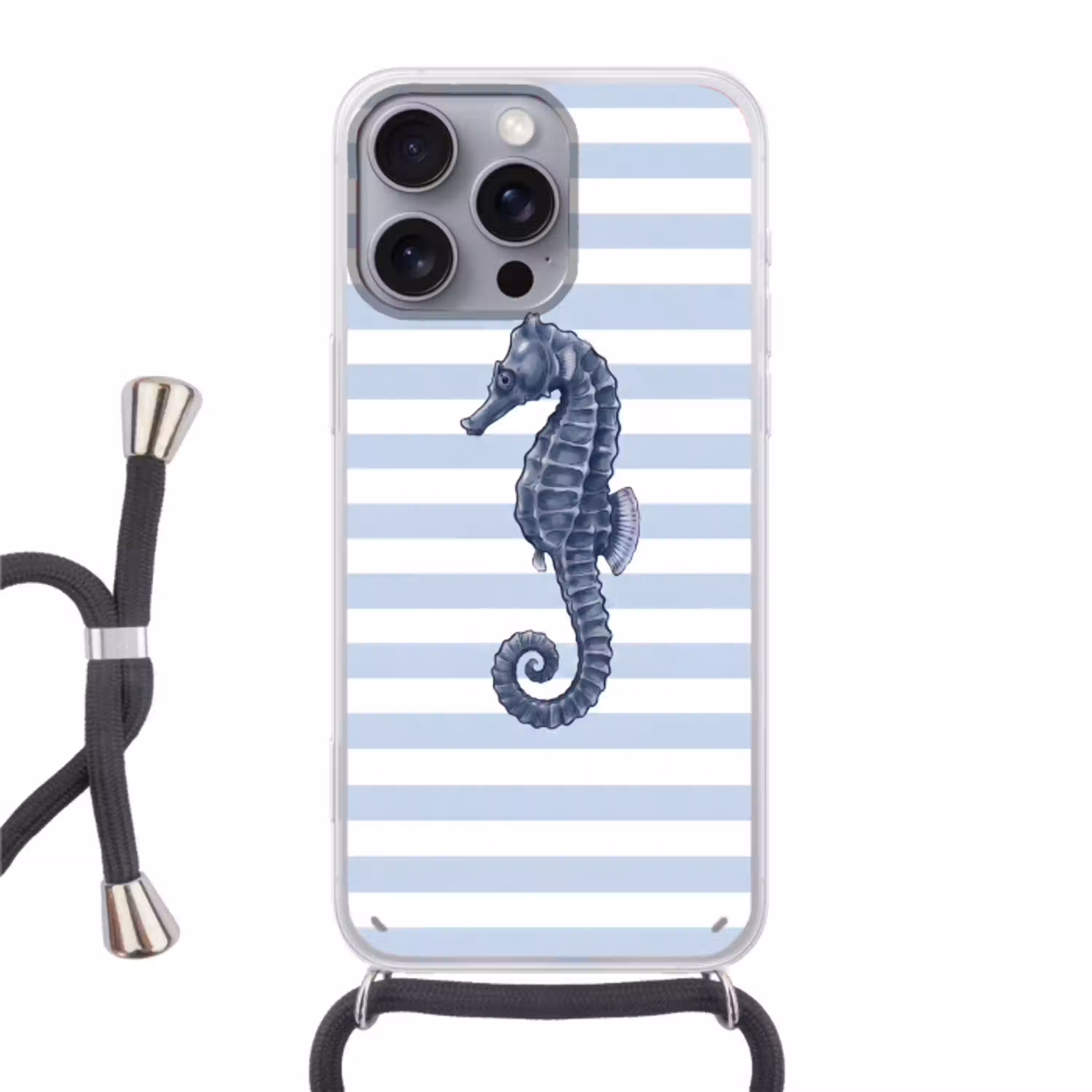 Vis - Oceaan - Illustratie - Blauw - Strepen Hoesje iPhone 16 Pro Max met koord klein -3d