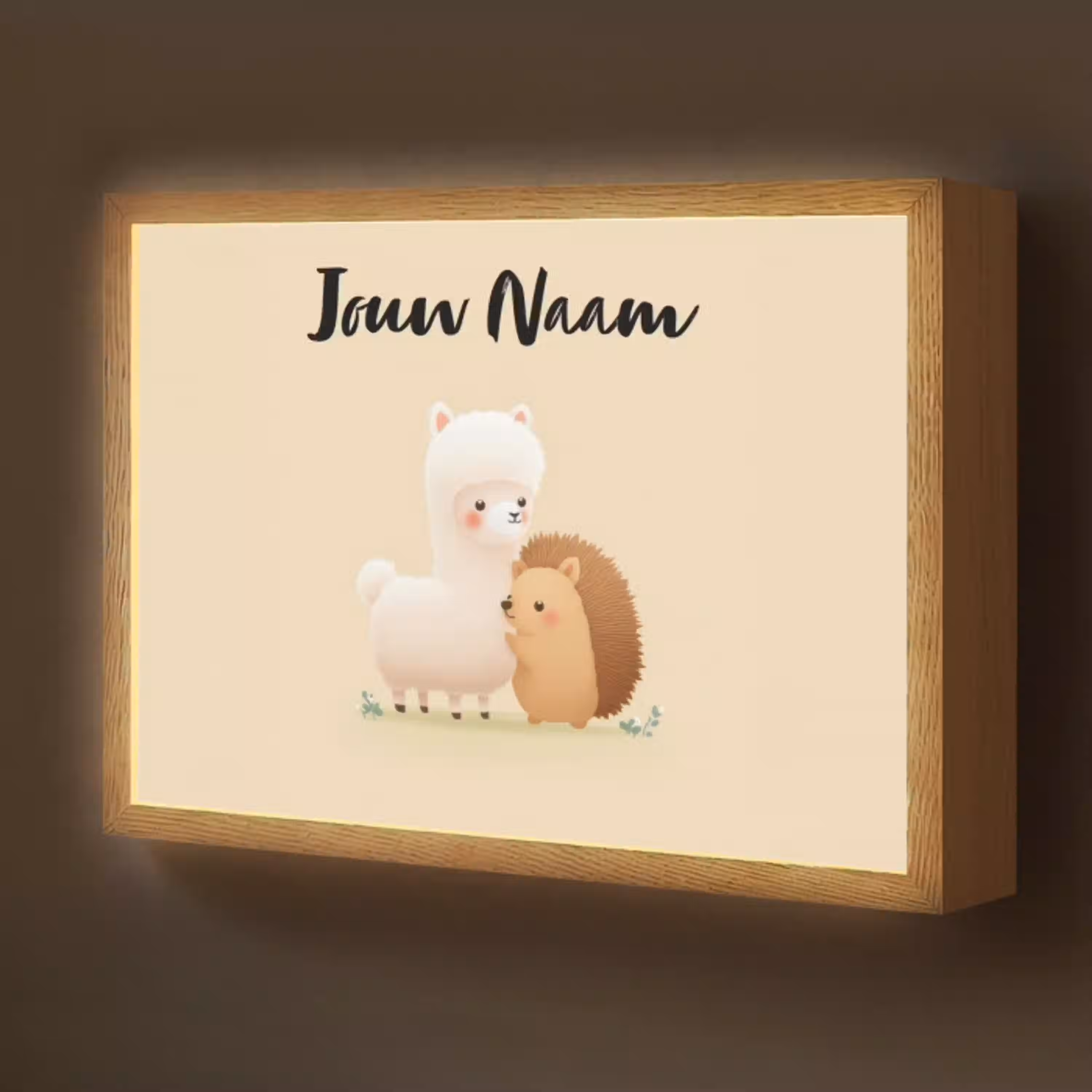 Alpaca - Egel - Bruin - Knuffelen Light Box met batterij (Wandlamp kind) middel -z3d_website