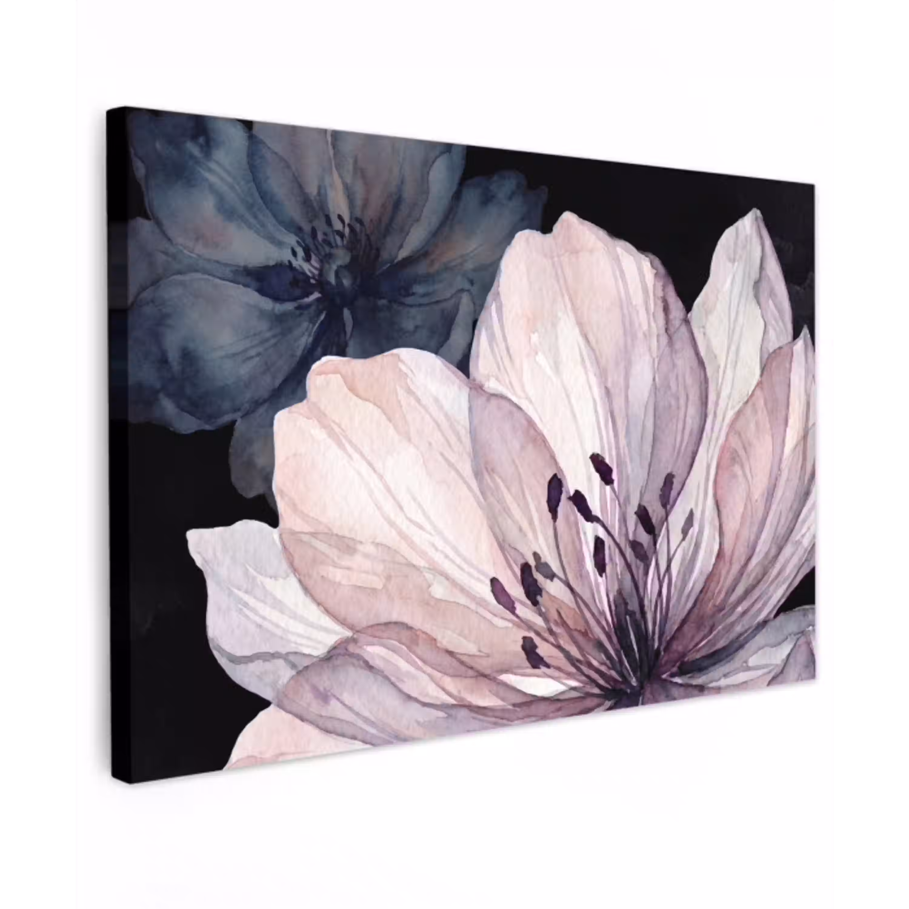 Bloemen - Aquarel - Modern - Roze - Donker canvas 2cm klein -z3d