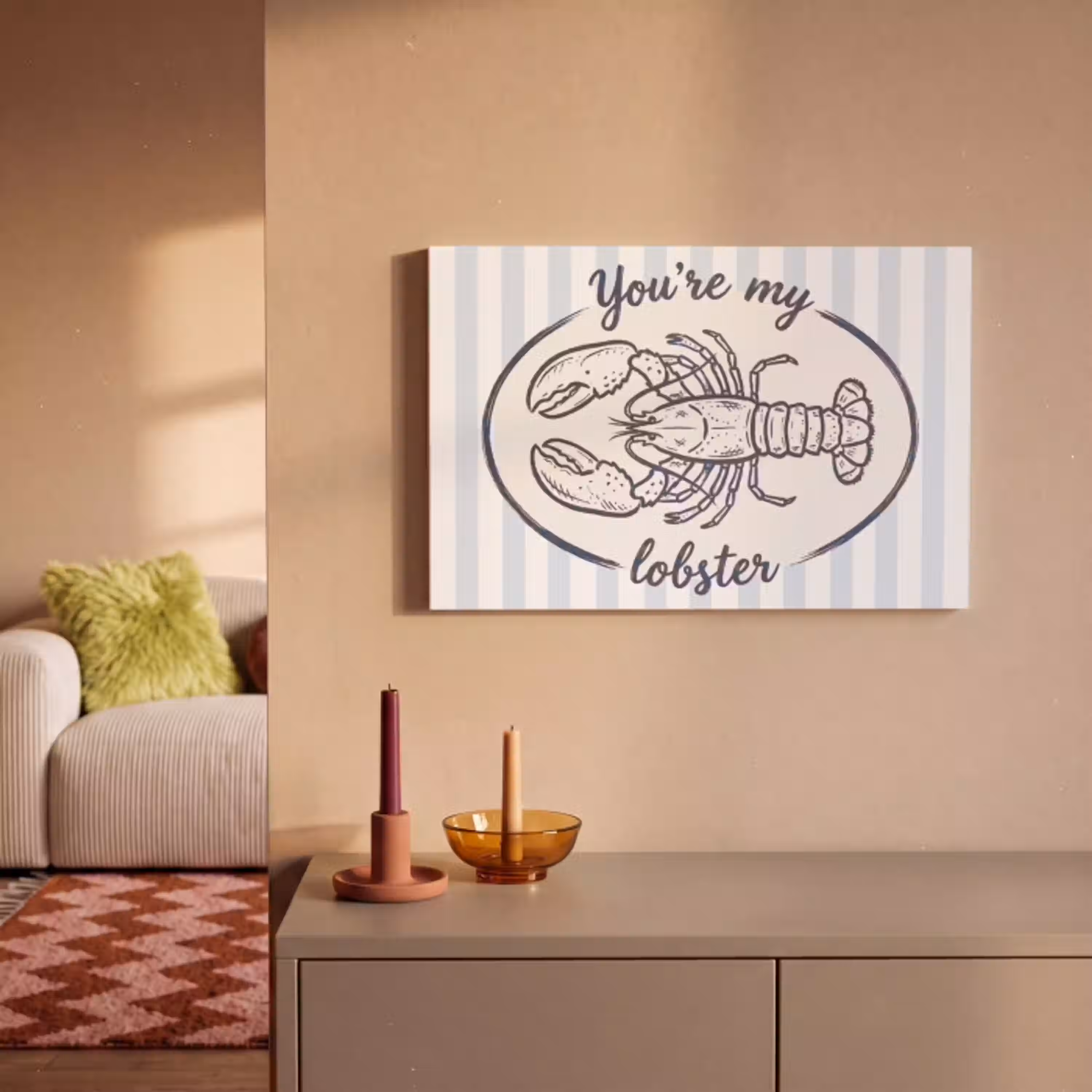 Kreeft - Illustratie - Liefde - Blauw - Decoratie canvas 2cm klein -sfeer1