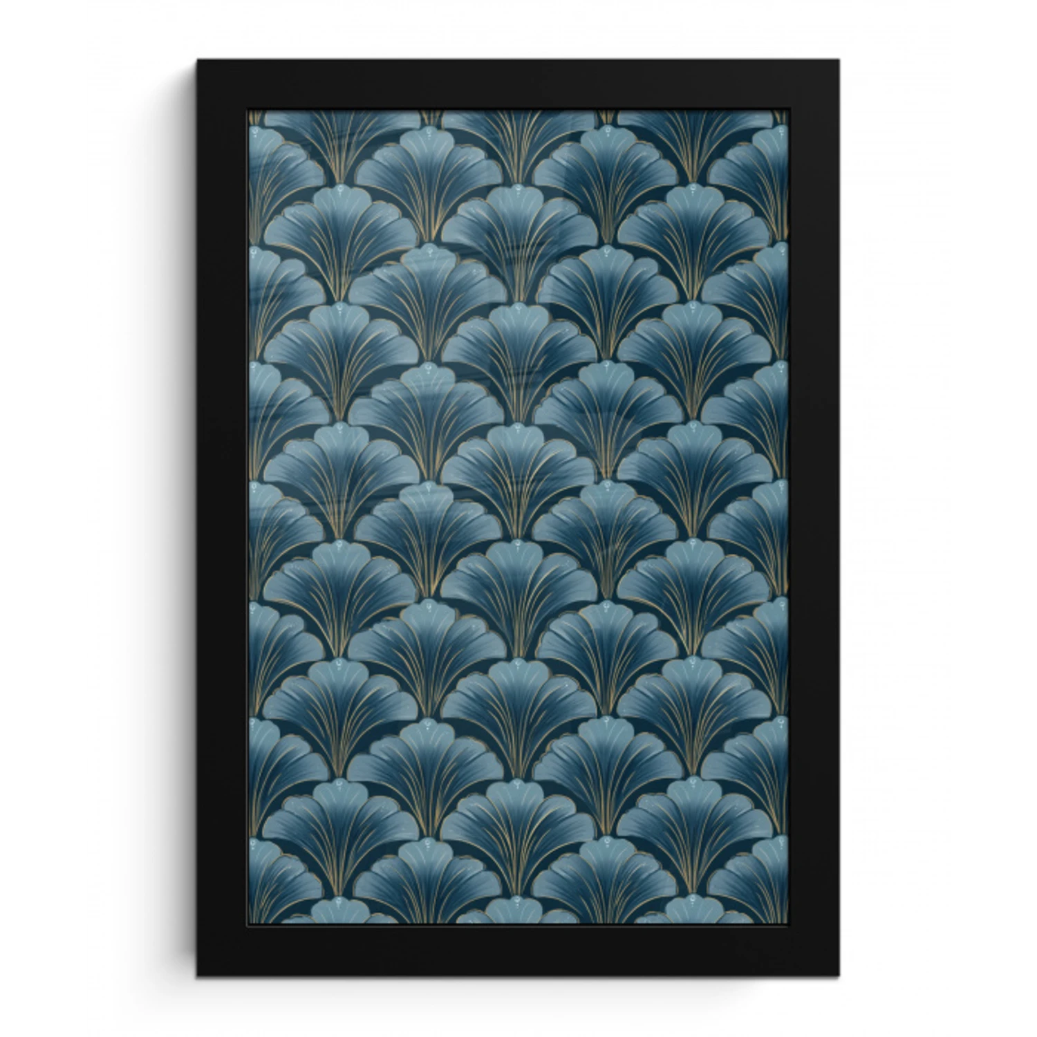 Patroon - Ginkgoblad - Blauw fotolijst zwart zonder passe partout klein 224 -3d