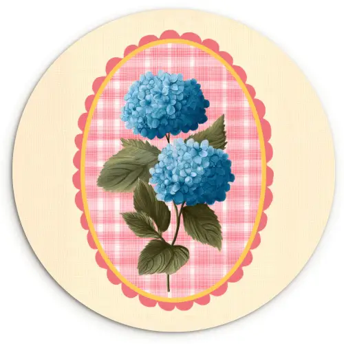 Bloemen - Blauw - Lijst - Bladeren Wandcirkel kunststof plaat 5mm dik klein -3d