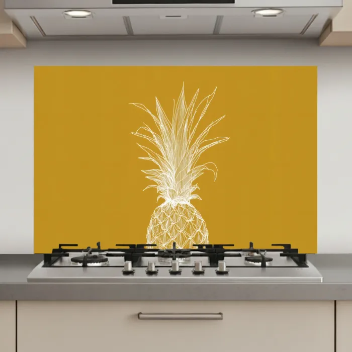 Lijnillustratie - Ananas - Bladkroon - Okergeel keuken achterwand spatscherm klein -3d_website