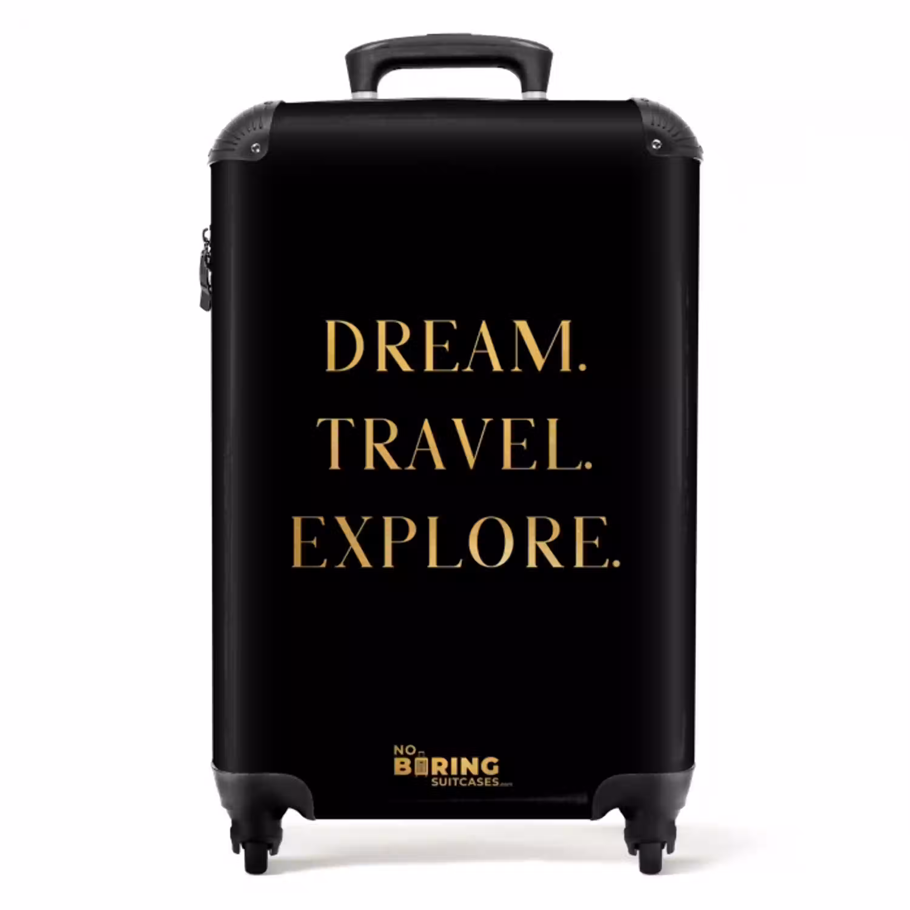 Quotes - Dream travel explore - Goud - Reizen - Zwart NBS - Handbagage koffer - Unisex middel -productfoto_recht