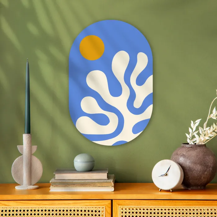 Minimalistisch - Organisch patroon - Blauw Wandcirkel Ovaal Forex klein -sfeer2