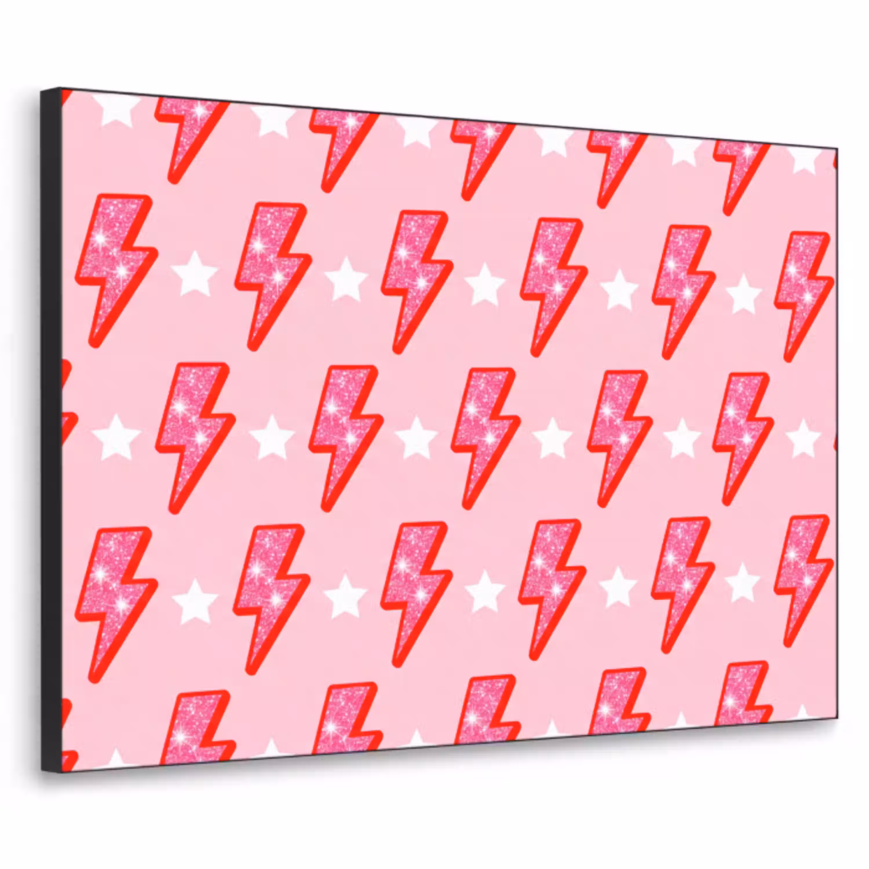 Patroon - Bliksem - Ster - Glitter - Roze Textielframe zwart klein -3d