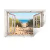 Doorkijk - Strand - Zee - Duinen - Zand - Water - Helmgras Muursticker klein -3d