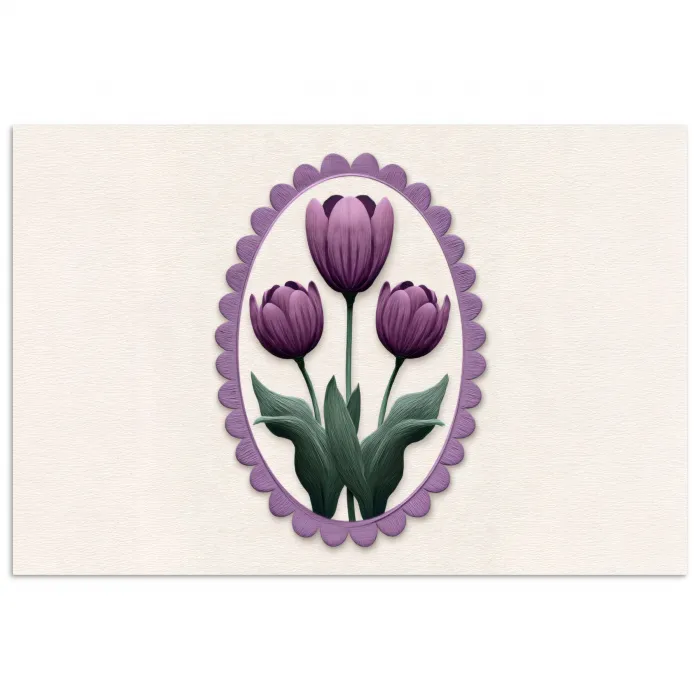 Tulpen - Paars - Lijst - Bladeren poster papier klein -3d