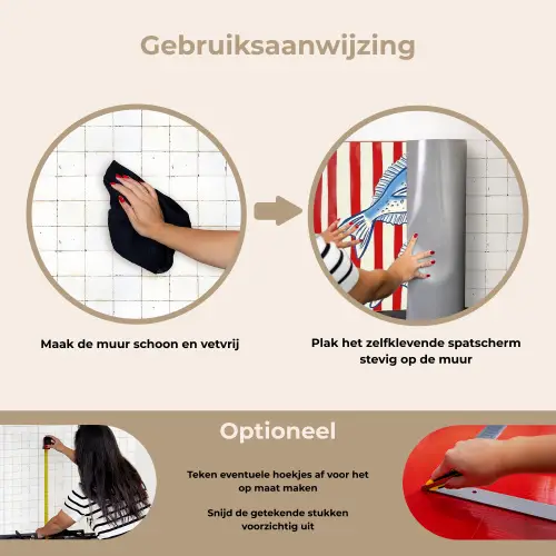 Vissen - Verticale strepen - Blauw - Rood keuken achterwand spatscherm klein -gebruiksaanwijzing_NL