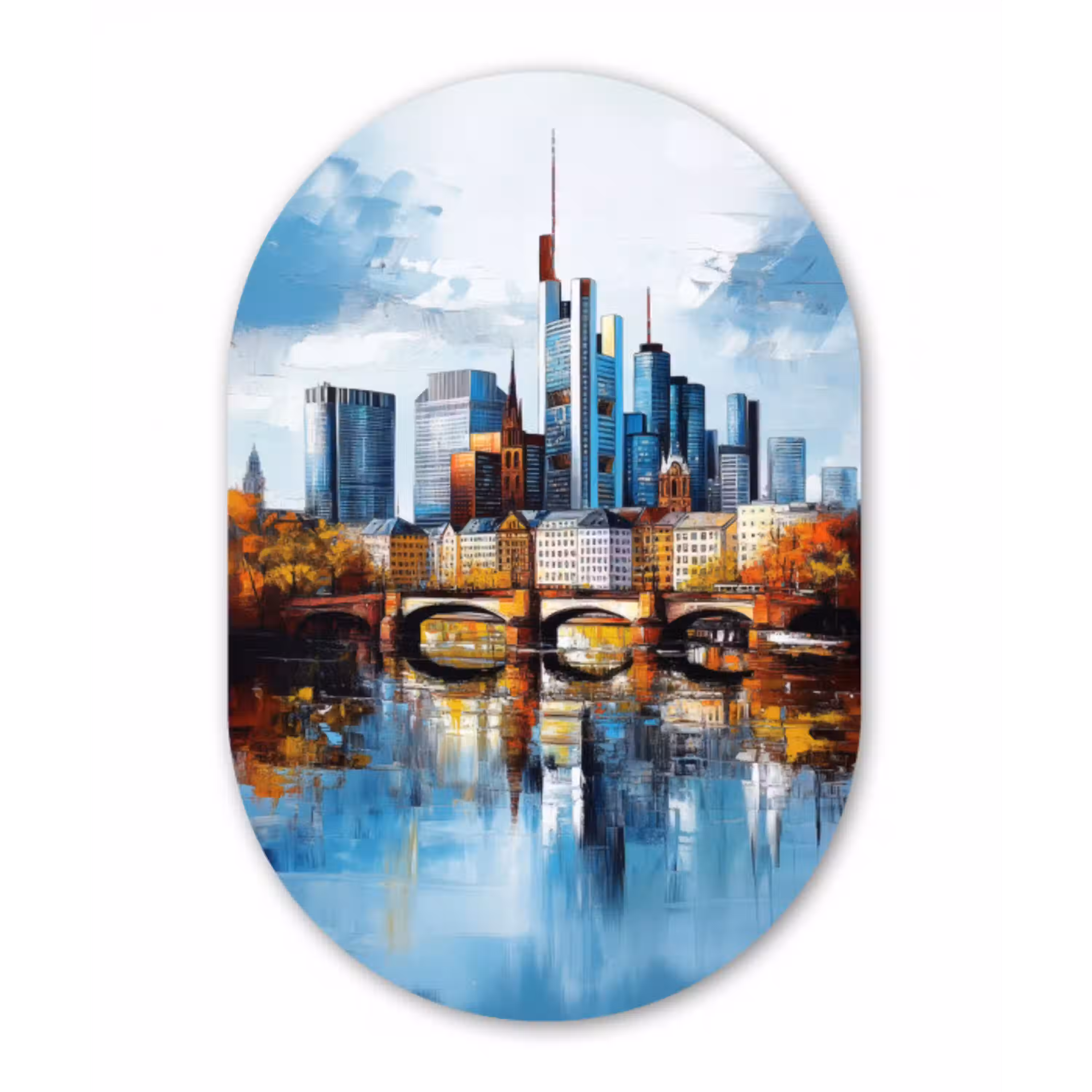 Bomen Frankfurt- Stad - Skyline - Brug Wandcirkel Ovaal Aluminium middel -3d