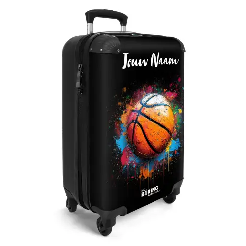 Oranje Basketbal te Midden van Verfspetters NBS - Handbagage koffer - Kinderen Unisex middel -productfoto_3d