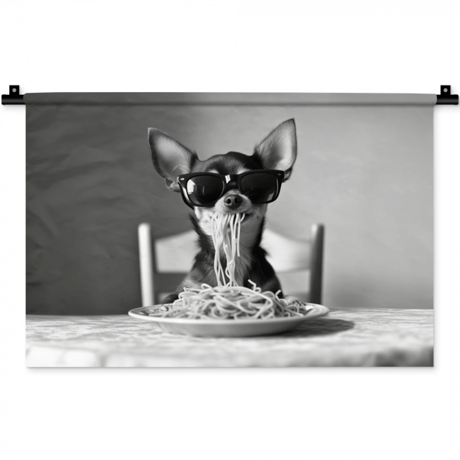 Chihuahua - Hond - Zonnebril - Humoristisch - Zwart - Wit - Spaghetti Wandkleed katoen klein -zz3d