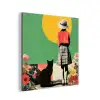 Retro - Meisje - Kat - Zon aluminium wit klein -3d