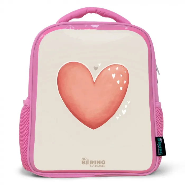 Rood hart op een beige achtergrond Kinderrugzak - Roze middel -3d