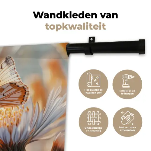 Vlinder - Bloem - Oranje Wandkleed katoen klein -sfeer2