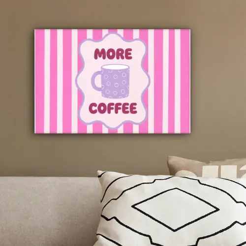 More coffee - Roze - Paars - Strepen - Mok canvas 2cm klein -sfeer3