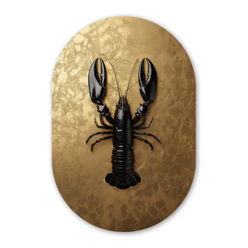 Kreeft - Zwart - Goud - Luxe Wandcirkel Ovaal Glas middel -3d