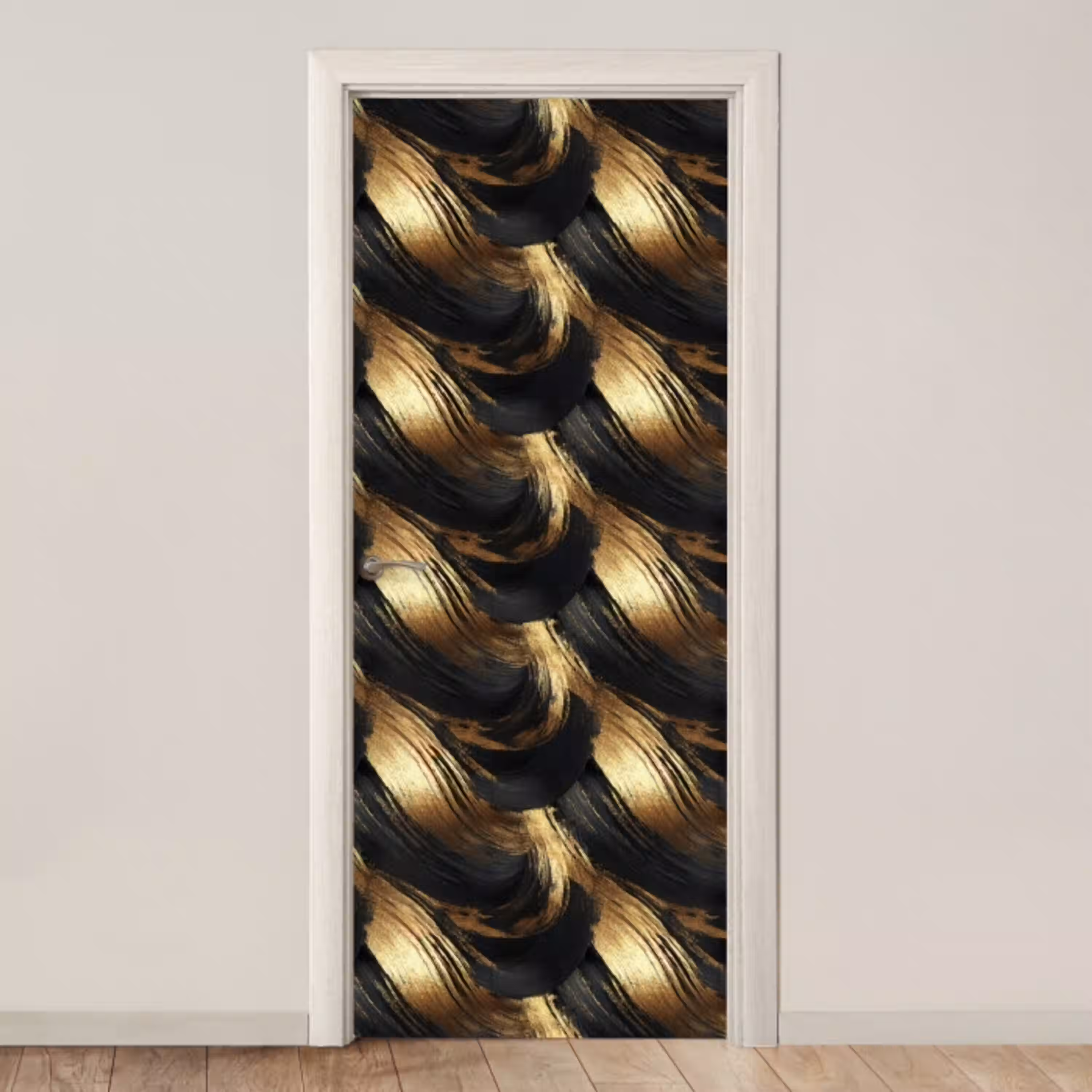 Verfstreken - Abstract - Goud - Zwart deurposter klein 289 -3d_beige