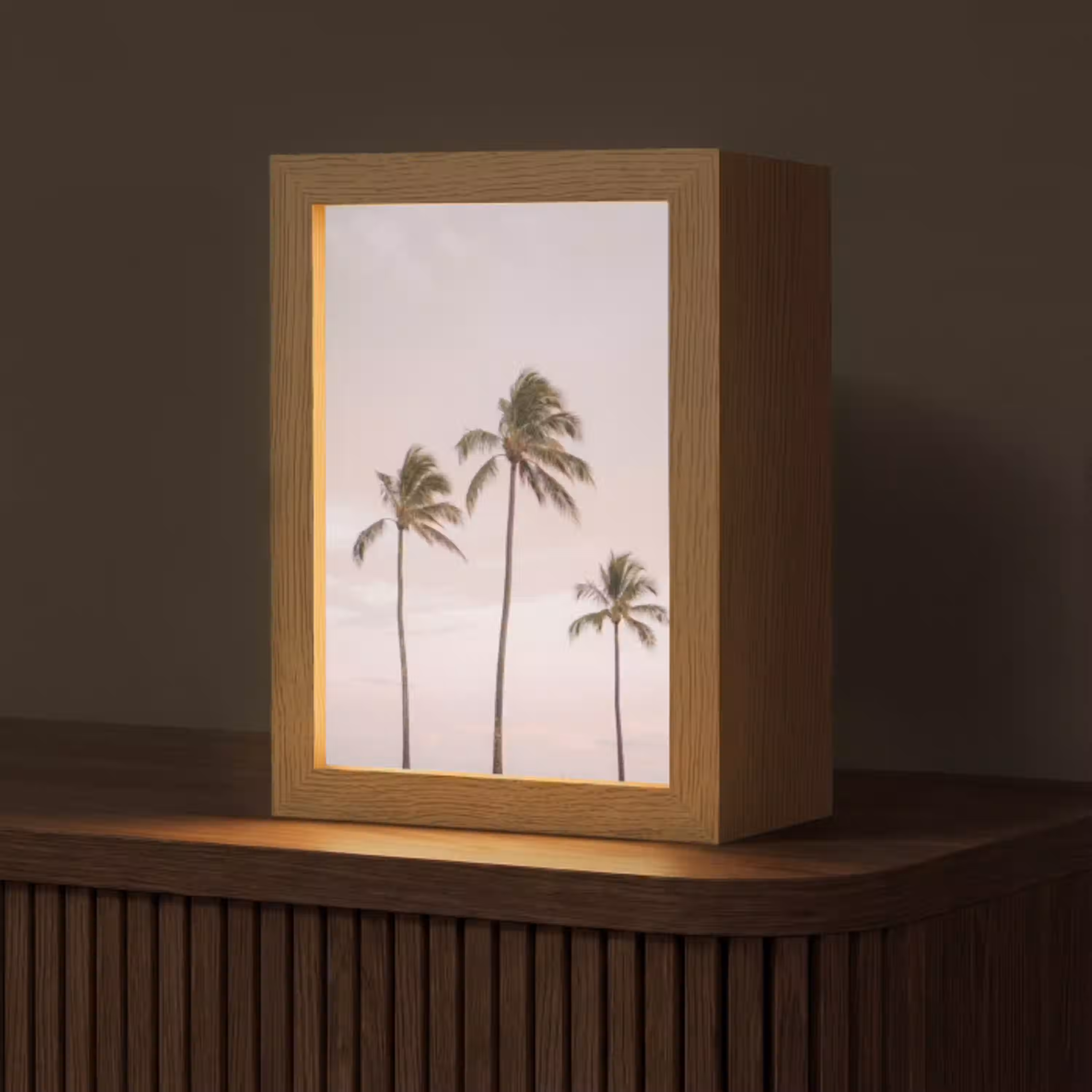 Palmbomen - Zonsondergang - Roze Light Box met kabel (Tafellamp) klein -z3d_website