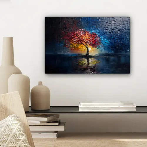 Boom - Blauw - Bladeren - Vakken canvas 2cm klein -sfeer6