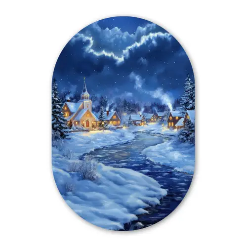 Winteravond - Kerstdorp - Donker Wandcirkel Ovaal Forex klein -3d