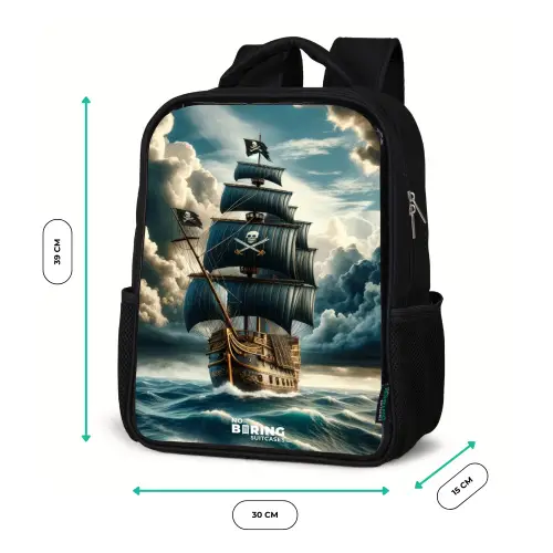 Piratenschip op een woeste zee Rugzak - Zwart middel -productfoto_formaten