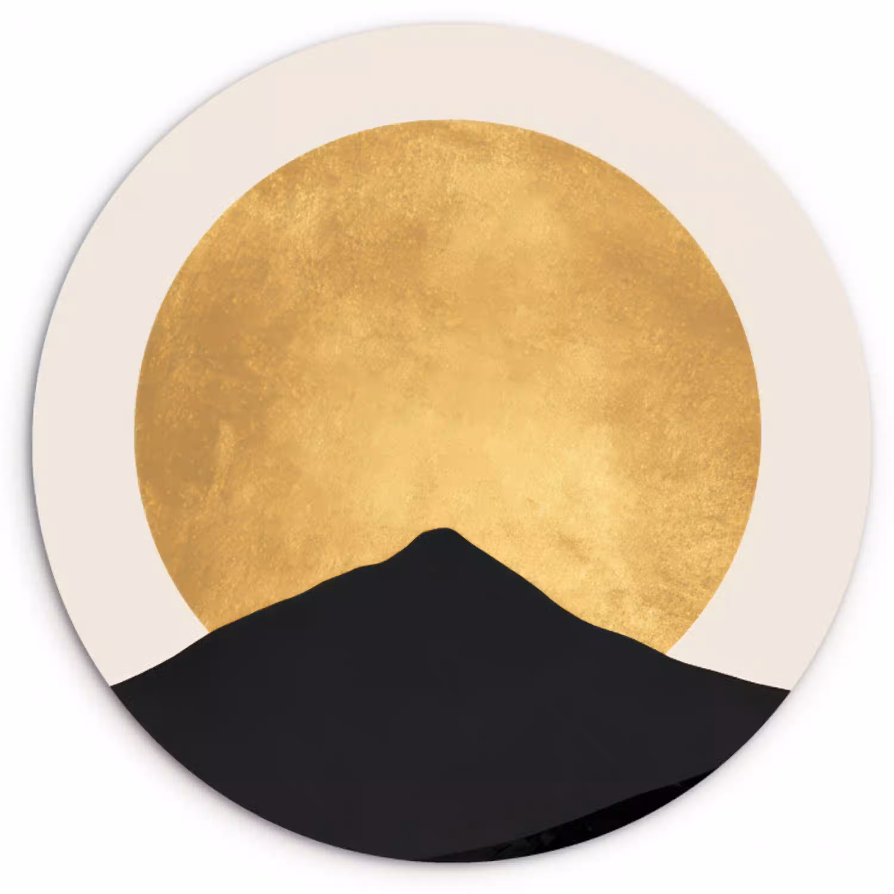Bergsilhouetten - Gouden cirkel - Beige Wandcirkel kunststof plaat 5mm dik klein -3d